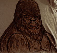a drawing of a chewbacca on a white shirt