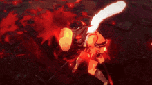 a woman with a white feather on her tail is surrounded by fire