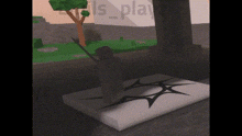 a computer generated image of a graveyard with a tree in the background