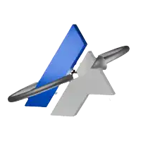 a blue arrow and a white arrow with a metal ring around them