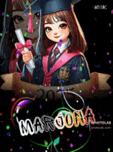 a cartoon of a girl in a graduation cap and gown