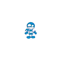 a pixel art drawing of a blue cartoon character