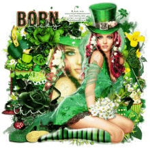 a picture of a woman in a green dress with the word born on the top