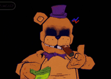 a cartoon drawing of a teddy bear holding a cigar with the letters jhcatz in the corner