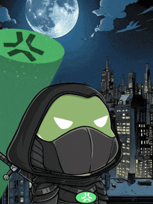 a cartoon of a ninja with an angry face and a full moon behind him