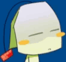 a cartoon character with glowing eyes and a green hat