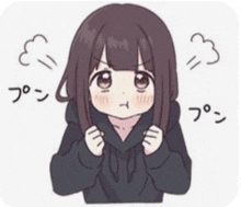 a cartoon of a girl wearing a black hoodie and making a funny face .