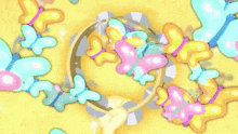 the letter o is surrounded by colorful butterflies