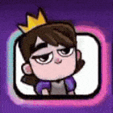 a cartoon girl with a crown on her head is sitting in a purple frame .