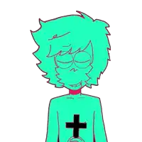 a cartoon character has a cross on his chest