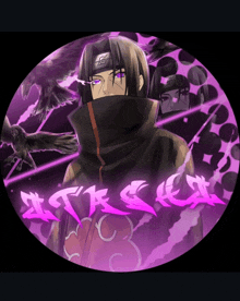 a picture of a man with purple eyes and the word akatsuki