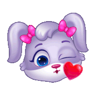 a cartoon rabbit with a pink bow on her head is blowing a heart