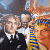 a painting of a priest a pharaoh and a man with a heart shaped head