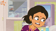 a cartoon of a woman in a kitchen with a nick logo