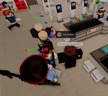 a group of people are playing a video game where they can take a paperback bag