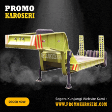 an advertisement for promo karoseri shows a trailer