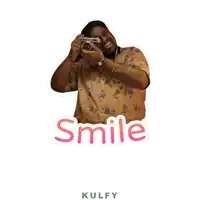 a man is smiling while holding a camera and the word smile is behind him