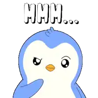 a blue and white penguin with the word hhh written above it