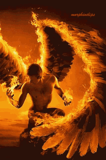 Fiery Angel Wings Man GIF