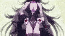 a woman in a black dress with flowers on her waist