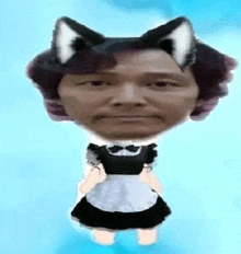 a man with cat ears is wearing a maid dress .