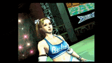 a cheerleader wearing a blue top that says becky on it