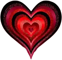 a red and black heart with a smaller red heart in the middle