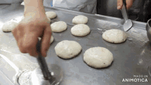pancakes are being cooked on a tray with the words made in animotica visible