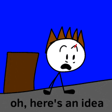 a cartoon character with the words oh here 's an idea behind him