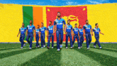 a group of sri lanka players are standing in front of a flag
