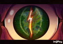 a cartoon drawing of a sonic the hedgehog in a green circle with a flame coming out of it
