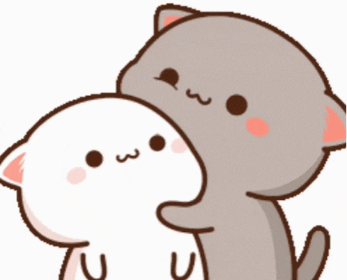 a couple of cartoon cats standing next to each other with their eyes closed and their mouths open 