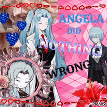 a collage of anime characters with the words angela did nothing wrong at the bottom
