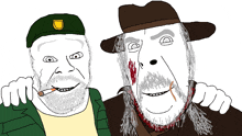 a cartoon drawing of two men one wearing a hat and the other smoking a cigarette