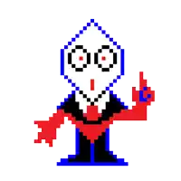 a pixel art drawing of a skeleton in a tuxedo giving a peace sign