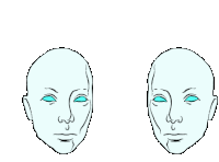 a drawing of two faces with blue eyes and a bald head