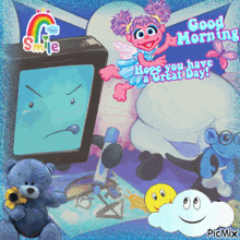 a picture of sesame street characters says good morning