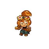 a cartoon character with a croissant in her hair and goggles on .