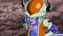 a cartoon character wearing a helmet with horns on it