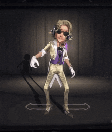 a cartoon character wearing sunglasses and headphones stands on a stage