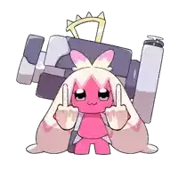 a pink and white cartoon character with a crown on her head giving the middle finger