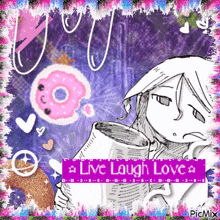 a picture of a girl holding a cup of coffee with the words live laugh love