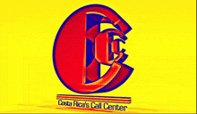 a red and blue logo for costa rica 's call center on a yellow background