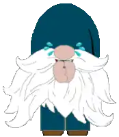 a pixel art drawing of a gnome with a beard and mustache crying