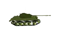 a green tank with a black and white stripe on the tracks