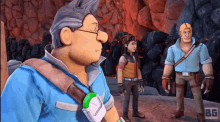 a group of cartoon characters standing next to each other with bg written on the bottom right