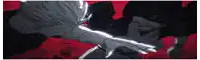 two anime characters are fighting each other in a dark room with a red background