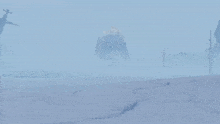 a large rock in the middle of a snowy field