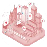 an isometric illustration of a city with a dollar sign on top