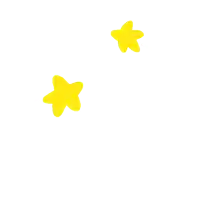 a yellow star and a blue star are floating in the air
